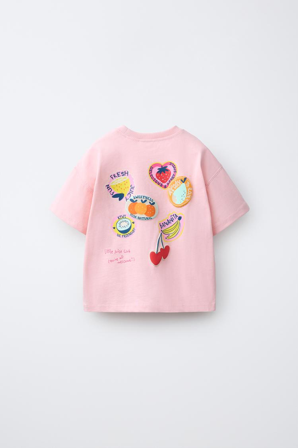 ZARA ФУТБОЛКА СО СТИКЕРАМИ, БЛЕДНО-РОЗОВЫЙ