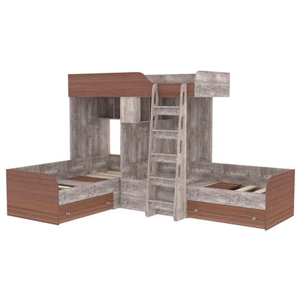 Кровать-чердак КарИВи Трио Бетон Бодего Темный