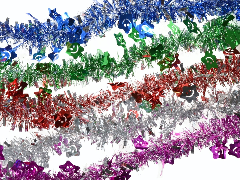 Мишура новогодняя 2м*7см "Звезды" микс цветов