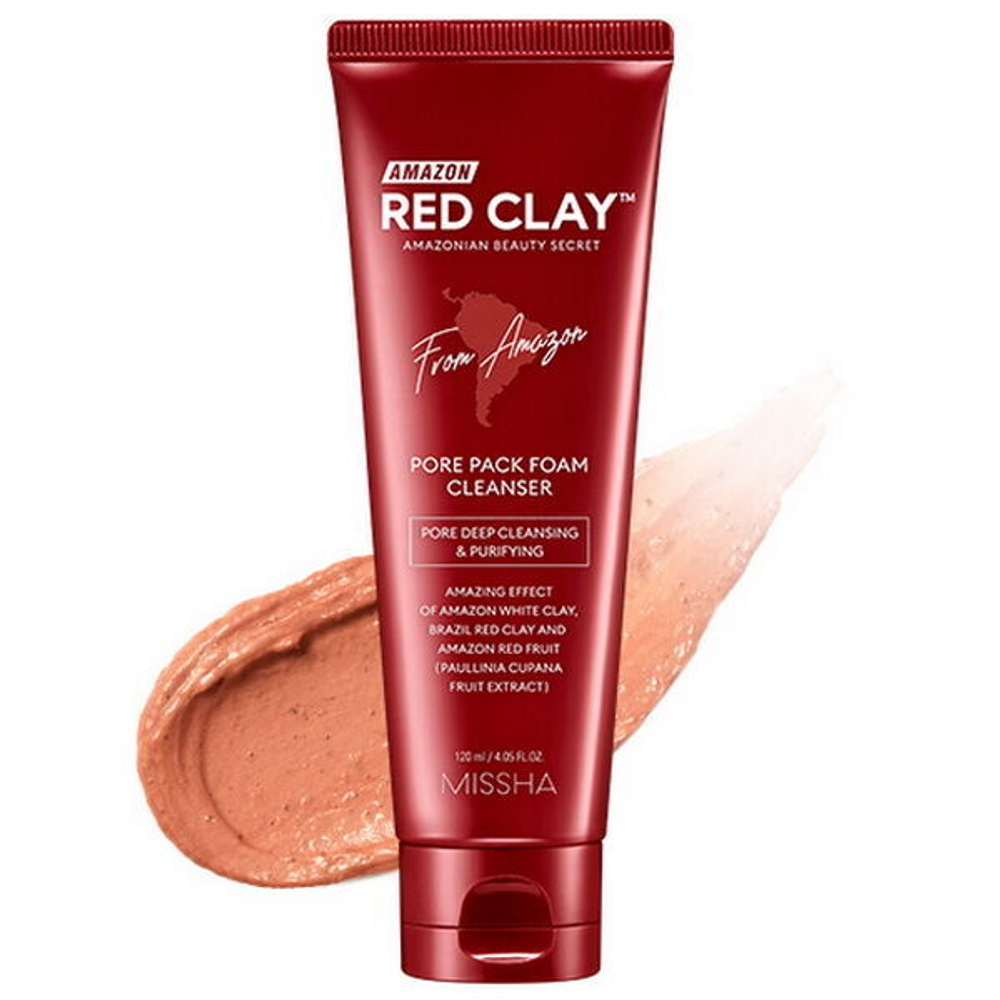 Глубокоочищающая маска-пенка с белой и красной глиной Missha Amazon Red Clay Pore Pack Foam Cleanser, 120мл