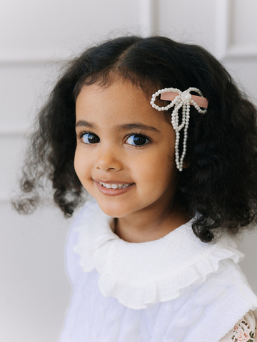 Заколка с жемчужным бантиком, Пудровый