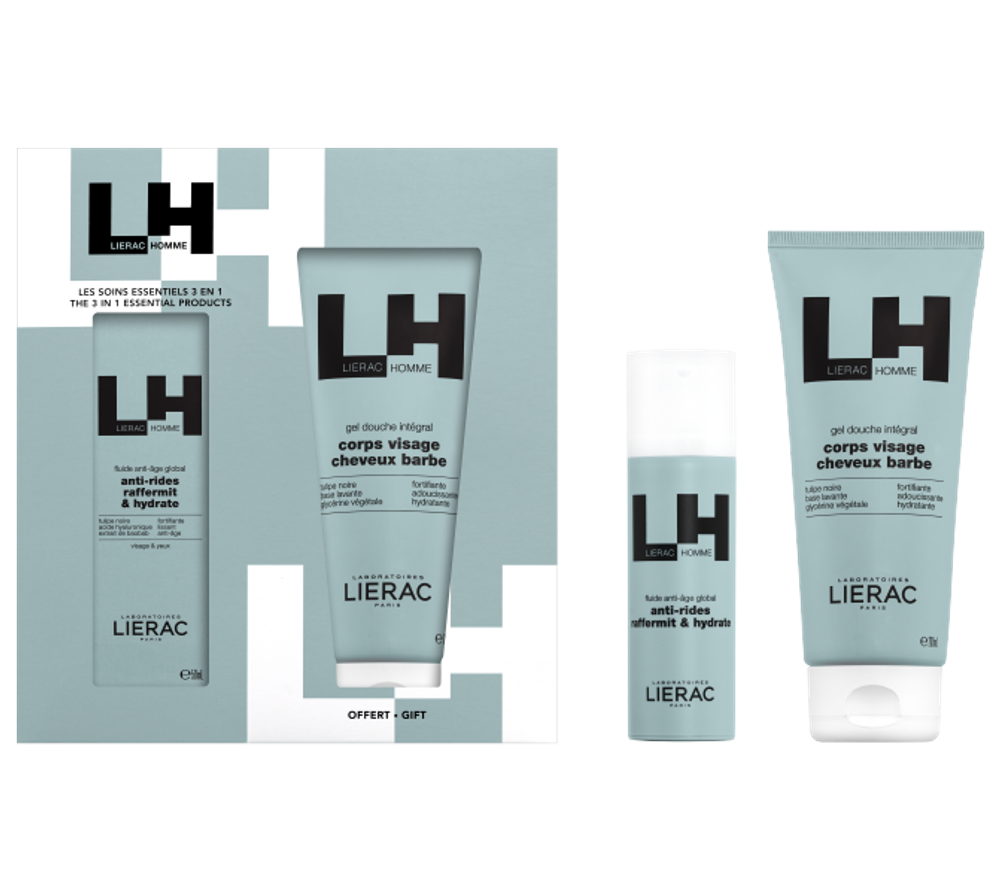 LIERAC HOMME Мужской подарочный набор Крем-флюид антивозрастной для мужчин 50 мл + Гель для душа 200 мл