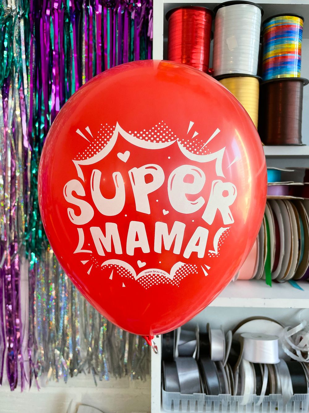 Шар с рисунком 30 см super мама красный (БГ-17)  Изображение2