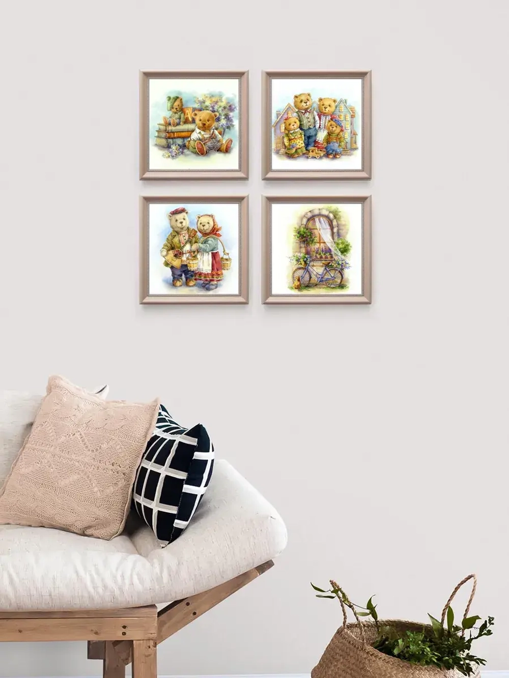 Картины на стену интерьерные на холсте 4 шт, 23*23 см