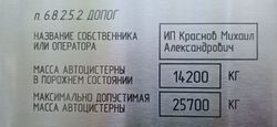 Табличка владельца автоцистерны