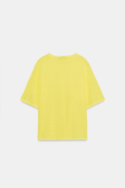 ZARA ТОП ИЗ ТОНКОГО ТРИКОТАЖА С КОРОТКИМ РУКАВОМ, ЖЕЛТЫЙ