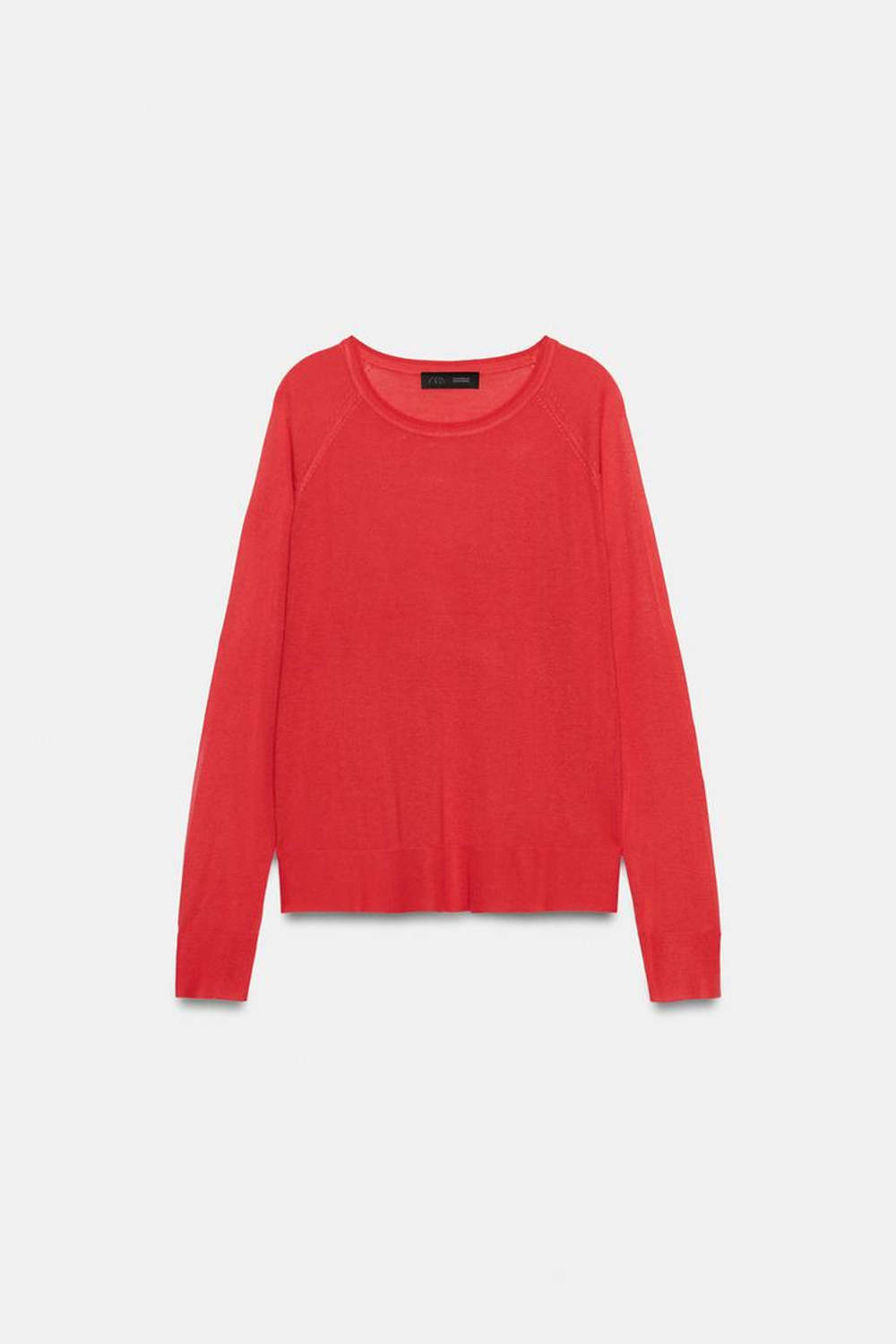 ZARA БАЗОВЫЙ СВИТЕР ИЗ ТОНКОГО ТРИКОТАЖА, КОРАЛЛОВО-КРАСНЫЙ