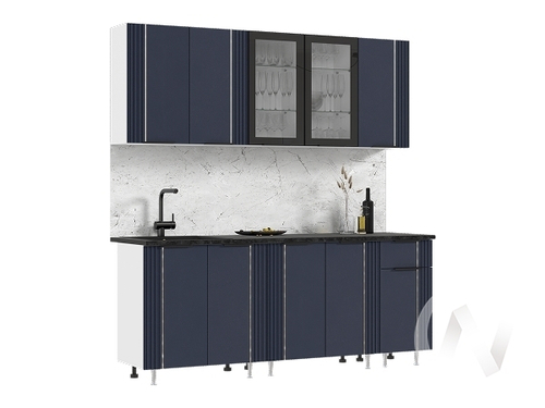 Кухня Виктория 2;0м (белый/пластер индиго/кастилло темный)