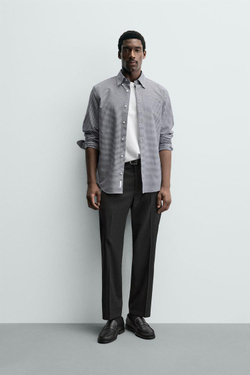 ZARA БРЮКИ REGULAR FIT ИЗ СМЕСОВОЙ ШЕРСТИ NON IRON, ЧЕРНЫЙ