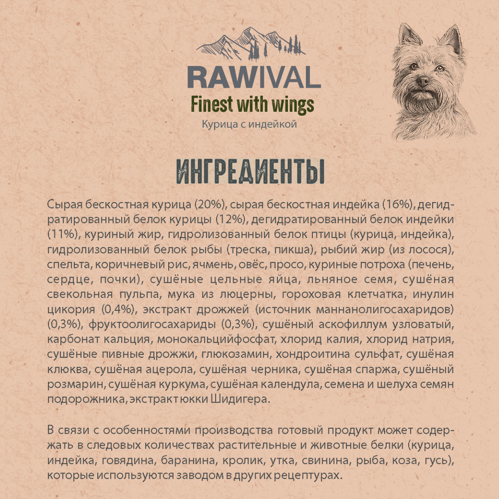 Сухой корм RAWIVAL для собак карликовых и мелких пород с курицей и индейкой - 2,5 кг