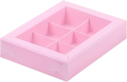 Коробка для конфет с пластиковой крышкой 155*115*30 мм (6) (РОЗОВАЯ)