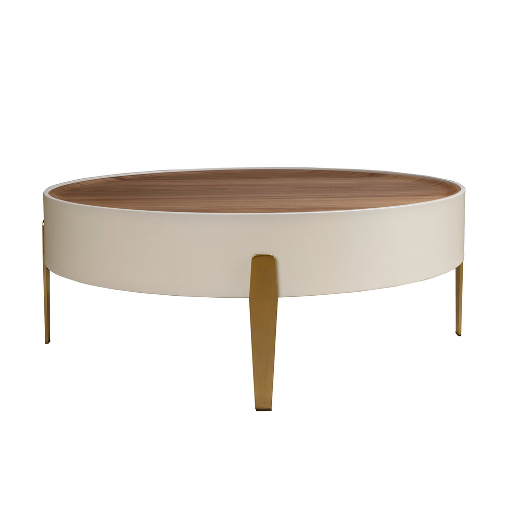 Круглый журнальный столик 2151 из ореха и бежевого дерева