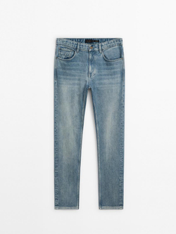 Massimo Dutti Зауженные джинсы с эффектом потертости, индиго