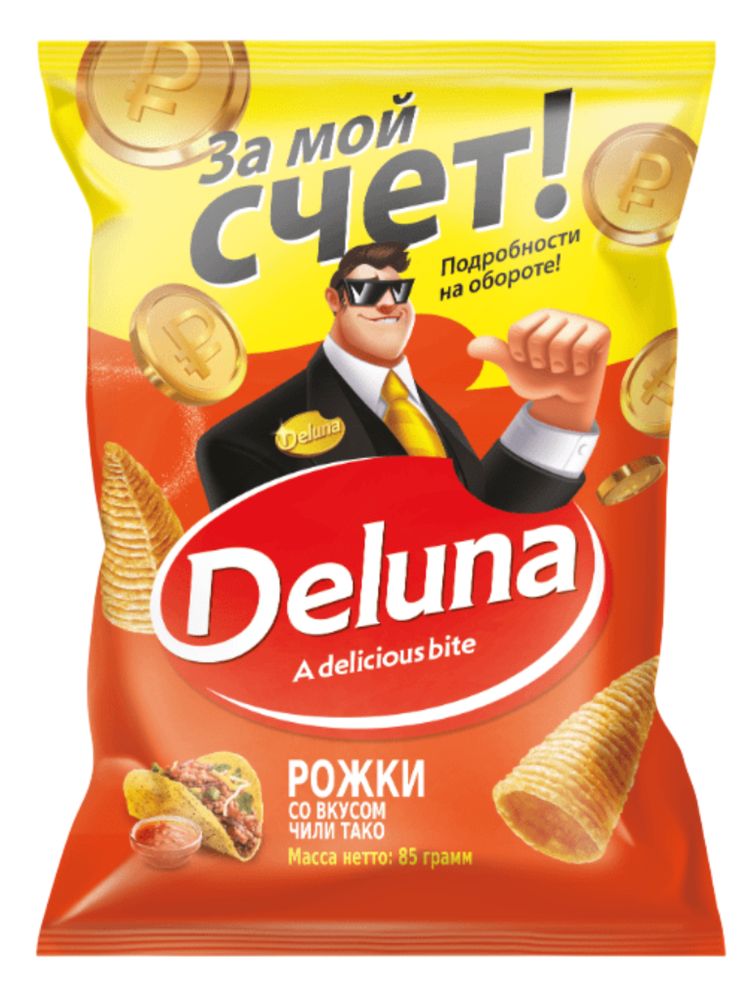 Кукурузные снеки Deluna Рожки со вкусом Чили Тако 85 г