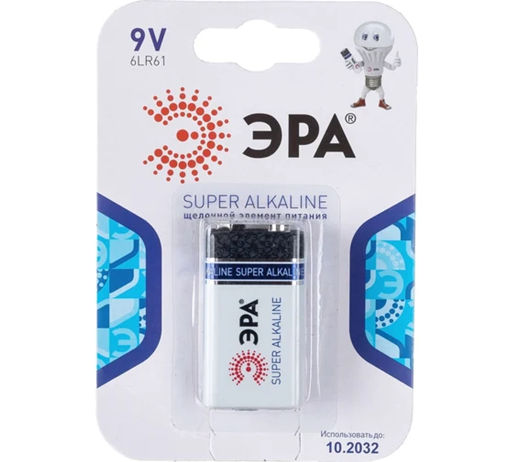 Элемент питания "Крона" (Батарейка) 6LR61-1BL SUPER Alkaline (12/96/5760) ЭРА C0038445