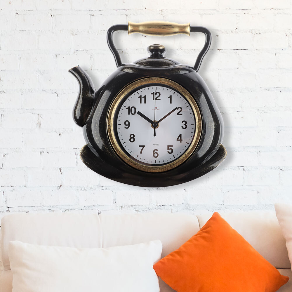 Часы настенные "Чайник" 27*28,5см, корпус черный с золотом