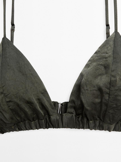 Massimo Dutti Атласный треугольный бюстгальтер с эластичными деталями - Studio, зеленый