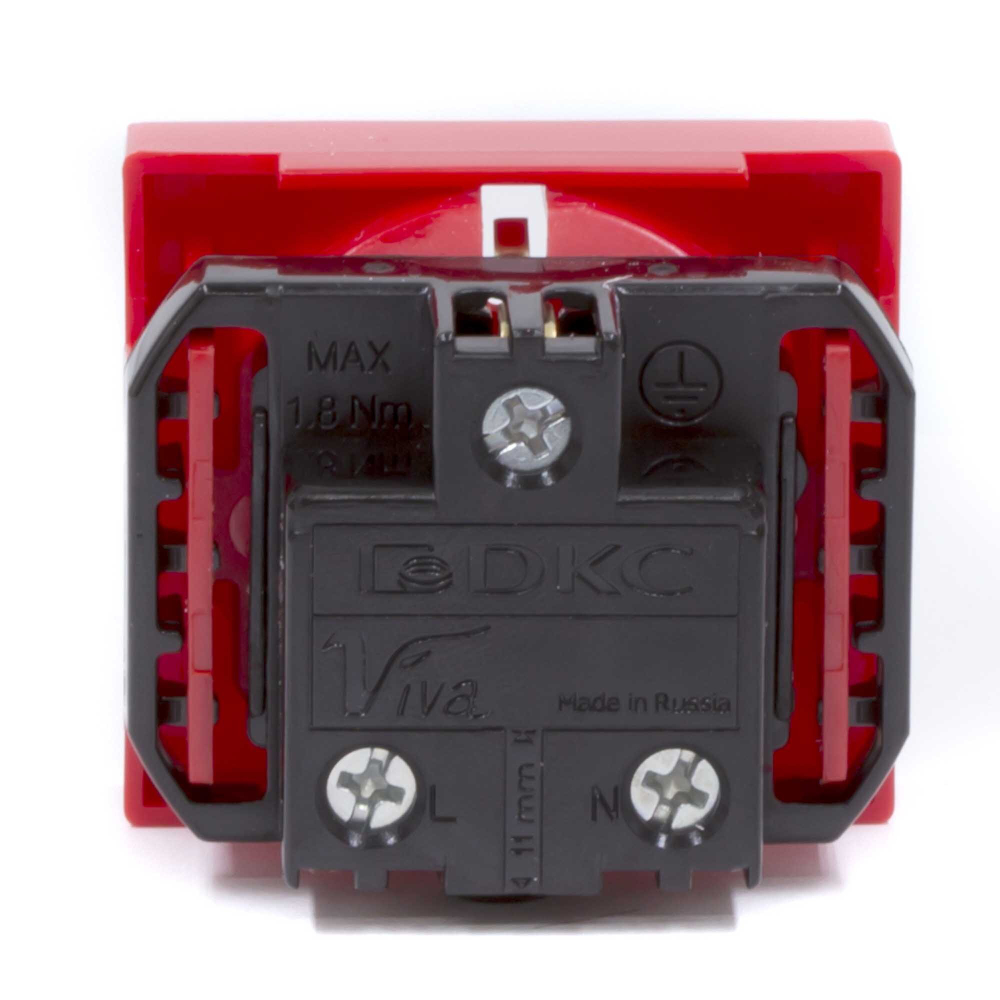 Розетка силовая 2Р+Е, со шторками, «Viva», 2 мод., красная DKC