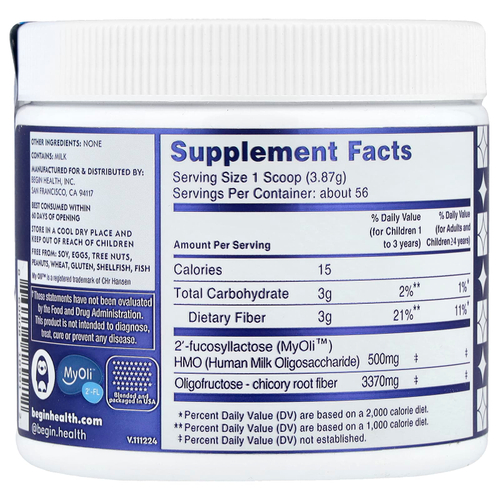 Begin Health, Kids, пребиотики для детей, от 1 года, без вкусовых добавок, 216,7 г (7,6 унции)