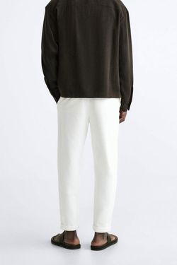 ZARA БРЮКИ EASY CARE С ПОЯСОМ НА ШНУРКЕ, БЕЛЫЙ