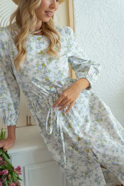 Платье из хлопка с голубыми цветами