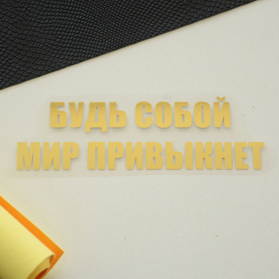 Надпись из термотрансферной пленки "БУДЬ СОБОЙ МИР ПРИВЫКНЕТ"