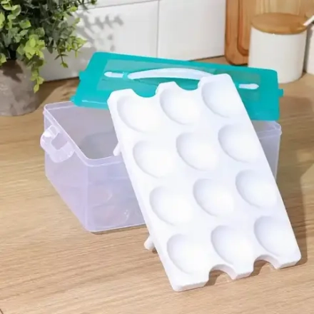 Контейнер для хранения яиц 24 ячейки двухуровневый 24 х16 х11 см, цвета МИКС 1428622