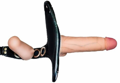 Страпон-трусики для двойного проникновения с 3 насадками WOMAN LONG (Цвет: телесный с черным)