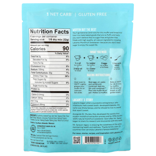 Lakanto, Смесь для выпечки с бананом и орехами, 192 г (6,77 унции)