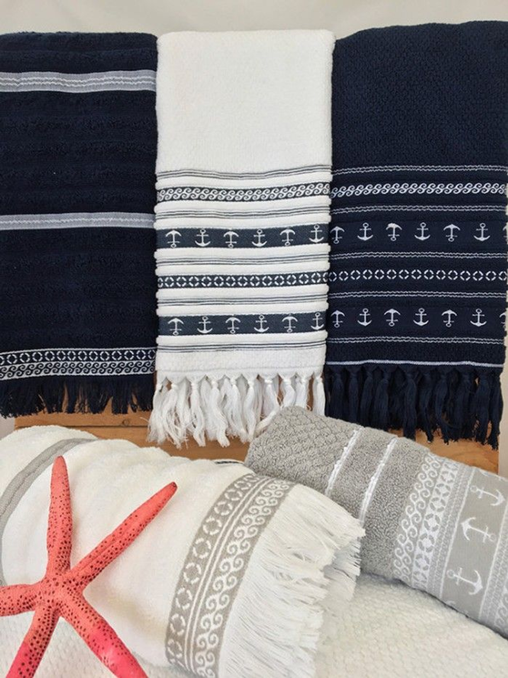 Коврик махровый нескользящий Santorini anchors, белый (10266024)