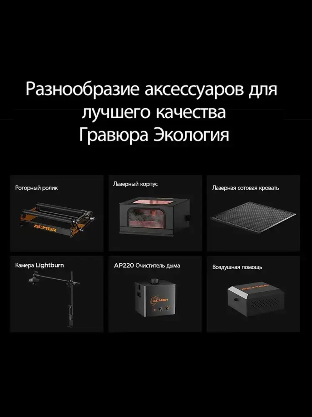 ACMER P1 S Pro 20Вт Лазерный гравер с авто-компрессором 25 л/мин, областью 380*370 мм и резкой фанеры до 25 мм