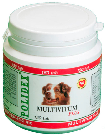 Витамины POLIDEX "Multivitum Plus" для собак профилактика авитоминоза 150 шт.