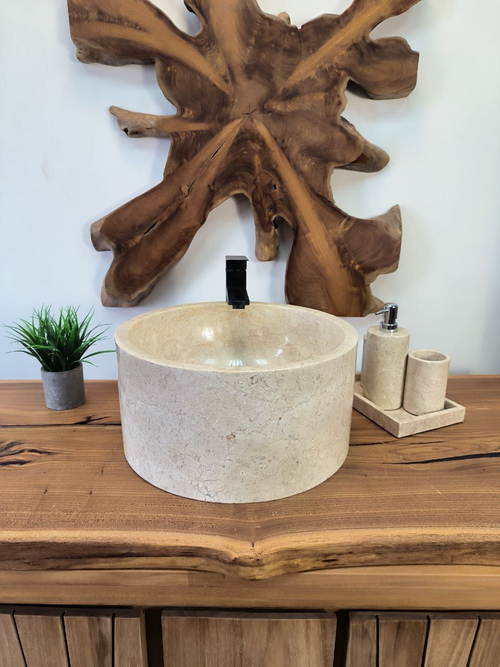 Курна для хамама и бани из мрамора Cream KM-65730 40х40х20 для натурального камня
