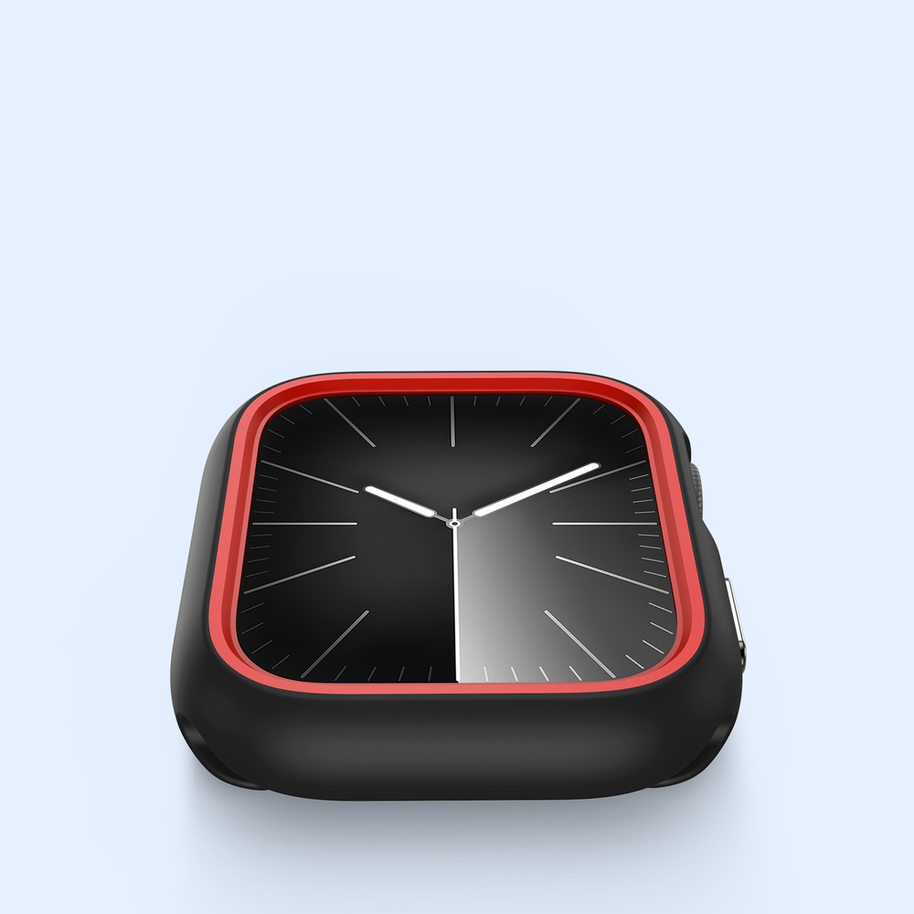 Чехол-бампер для часов Apple Watch 41мм для моделей 7, 8 и 9, черный с красными вставками (Black/Red) от Dux Ducis, серия Bamo Series Case