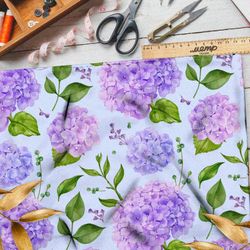 Ткань футер 2-х нитка нежные пучки цветов на фиолетовом фоне