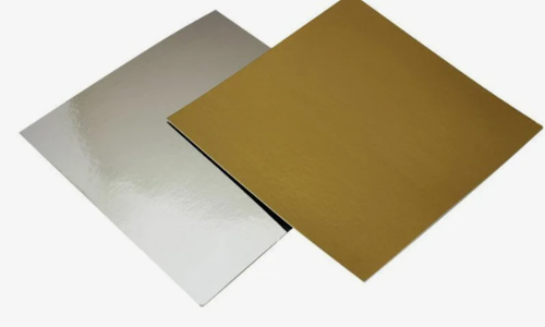 Подложка для торта квадратная, толщина 1,5 мм., цвет золото/серебро размер 220*220 мм