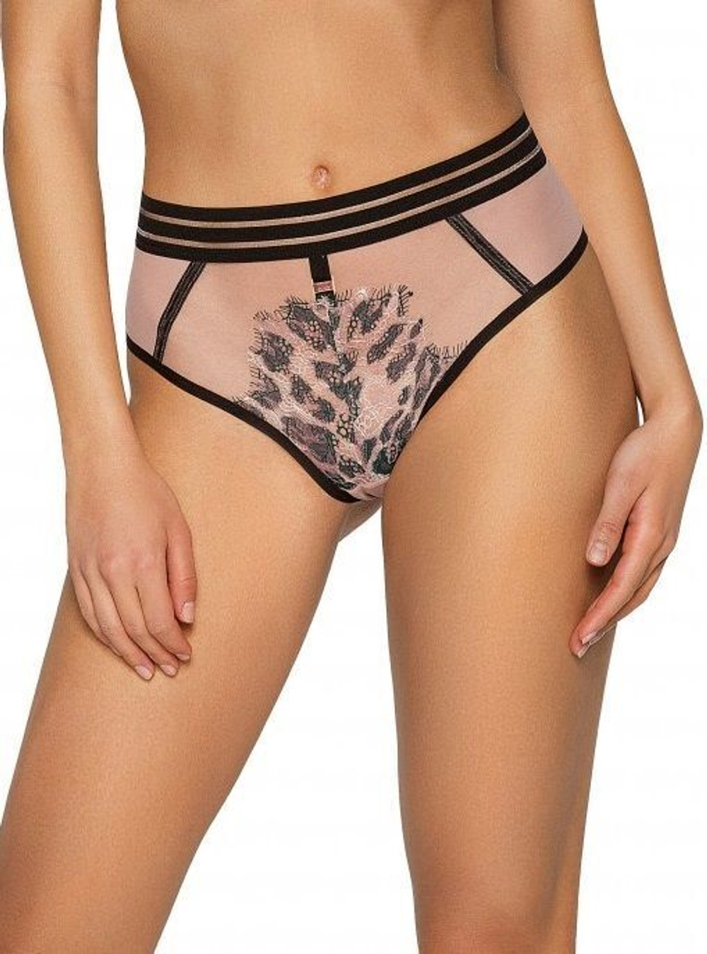 Трусики-слипы Angelina с принтованным кружевом (Размер: M) (Цвет: черный с бежевым)