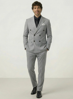 Мужской костюм двубортный (серый) А68