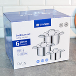 Набор кастрюль 3 предмета (2,1л, 2,9л, 3,9л) нерж, индукция, "Daniks" Рейн GS-01229-6PC