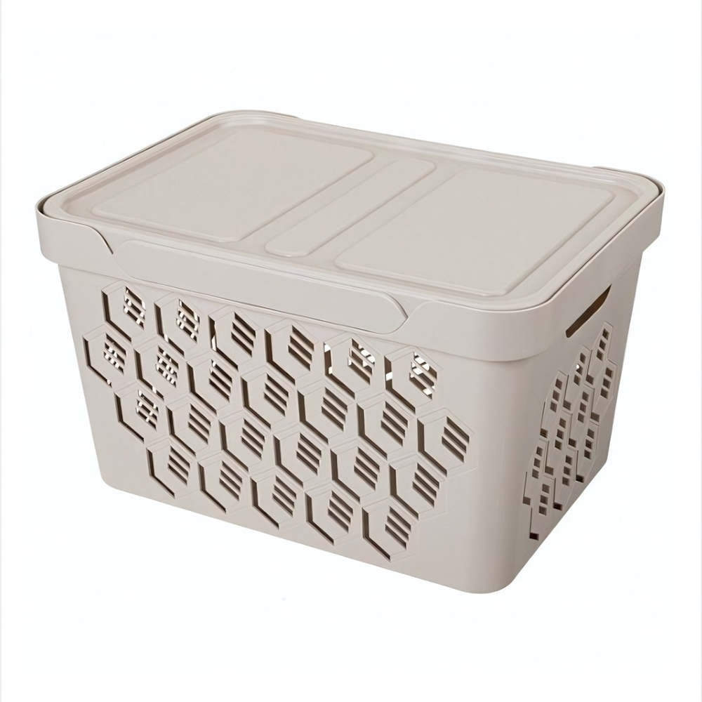 Ящик с крышкой универсальный "deluxe", 380х276х220 мм, 18л (светло-бежевый)