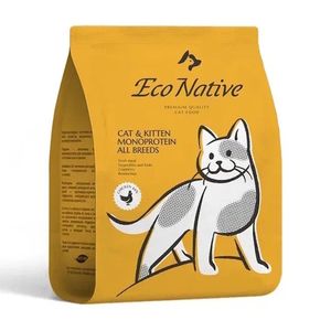 Уценка! Срок 07.2025/ Сухой корм ECO NATIVE для котят и кошек всех пород, курица с клюквой