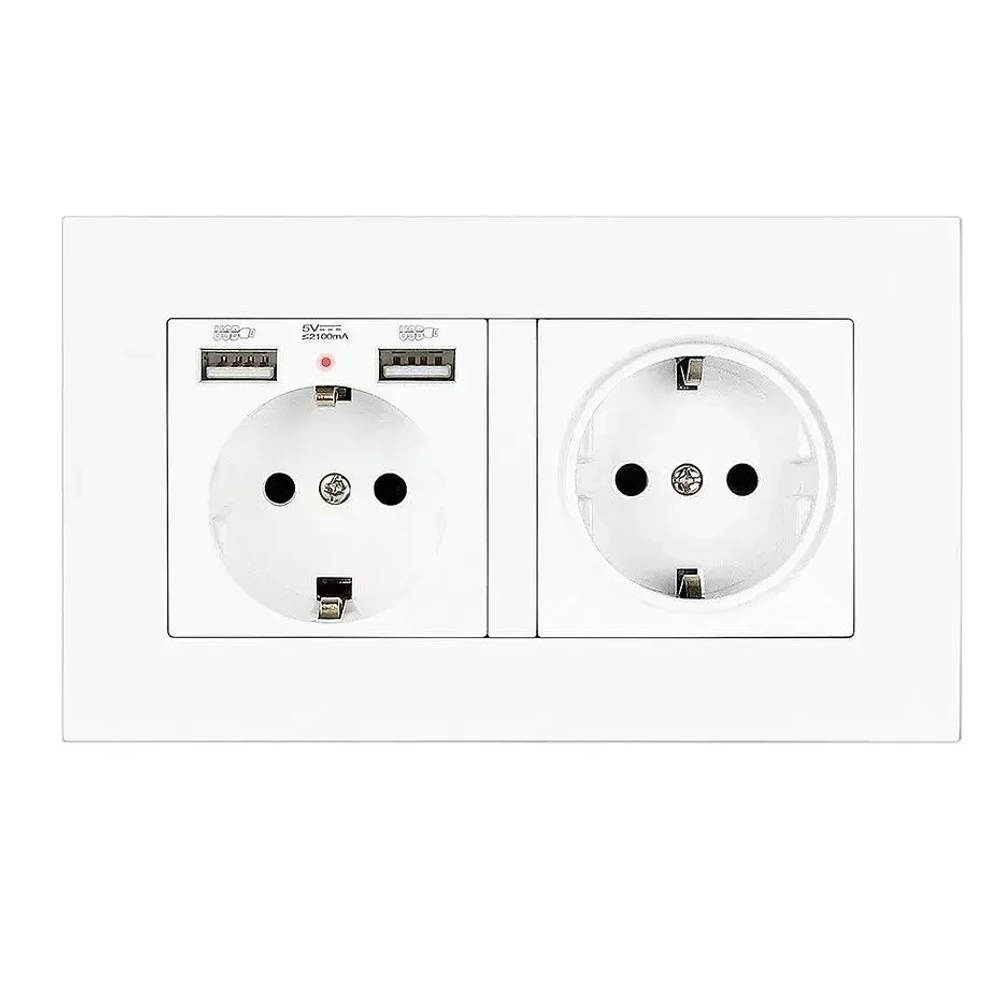 Розетка стекло белый глянец с USB