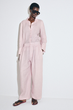 ZARA РУБАШКА ИЗ 100% ЛЬНА — ZW COLLECTION, РОЗОВЫЙ