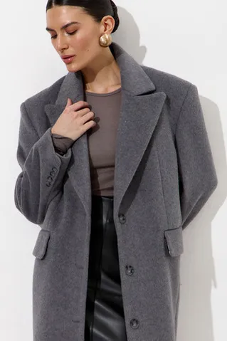 Пальто с шерстью прямого кроя серого цвета