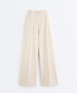 Oysho Прямые брюки из хлопкового пике со складками, светло-бежевый
