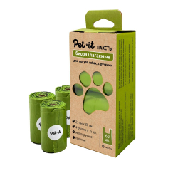 Pet-it Пакеты биоразлагаемые для выгула собак 23х36 см по 15 пакетов в рулоне