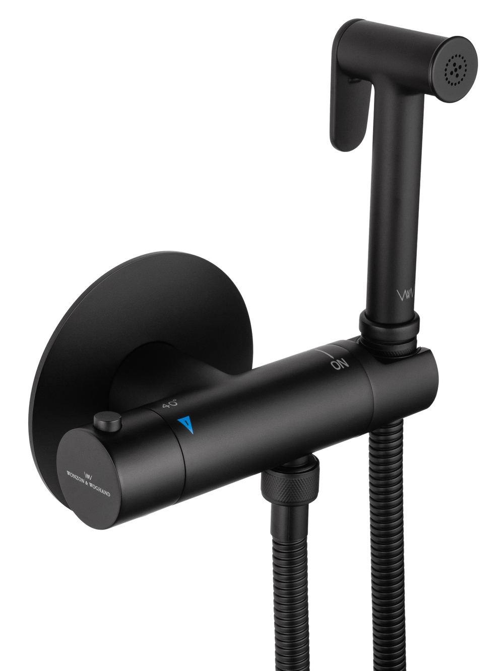 Смеситель с гигиеническим душем и термостатом встраиваемый WONZON & WOGHAND, Черный матовый (WW-88819902-MB)