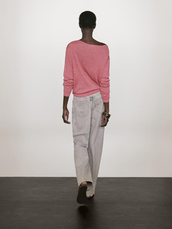 Massimo Dutti Свитер тонкой вязки из 100% льна, розовый