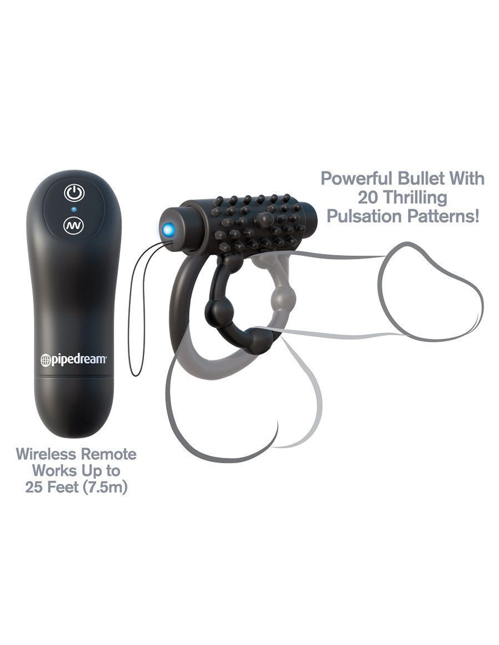 Эрекционное кольцо с подхватом мошонки и клиторальной щеточкой с вибрацией (Цвет: черный)