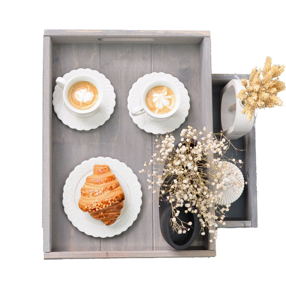 Набор деревянных подносов 38х28 см в стиле рустик (состаренный), 2 шт, столики для завтрака в постель Флоутард, для кухни, серый